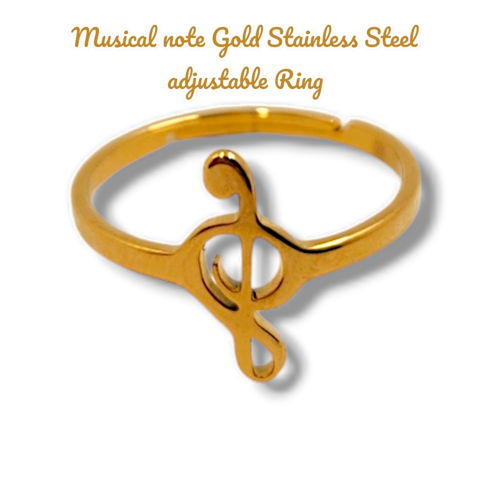 Musical Note Gold Stainless Steel adjustable Ring